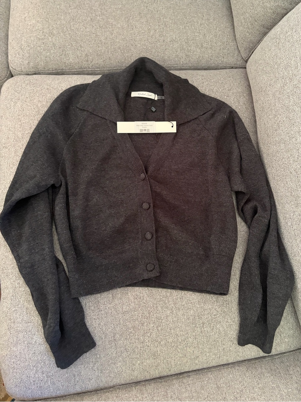 Charcoal Pop-Collar Buttoned Sweater